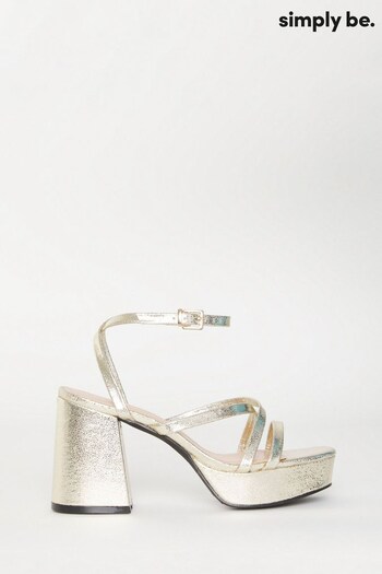 Simply Be Gold Vicky Strappy Platform Wide Fit Heeled Sandals (189065) | £40