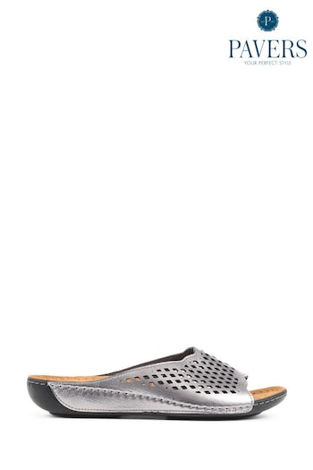 Pavers Natural Perforated Leather Mule Sliders (189370) | £30