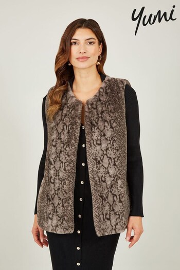 Yumi Grey Snake Print Faux Fur Gilet (189589) | £45