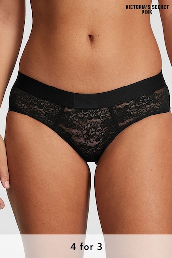 Victoria's Secret PINK Pure Black Lace Hipster Logo Knickers (189789) | £9