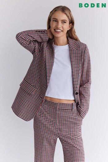 Boden Red Petite Longline Relaxed Check Blazer (189863) | £190