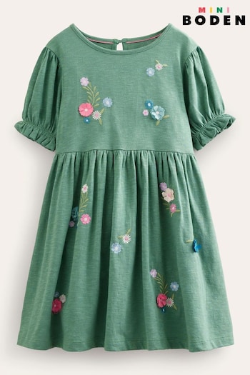 Boden Green Embroidered Flower Jersey Dress (189919) | £29 - £33