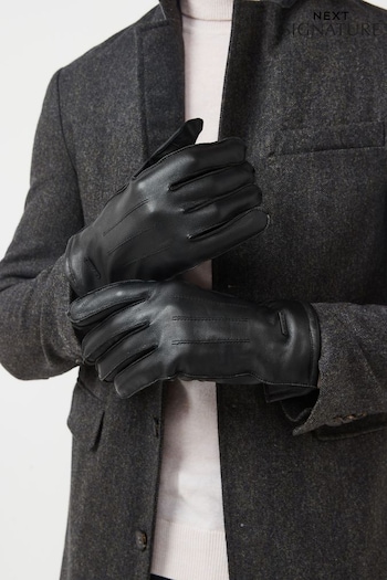 Black Signature Cashmere Lined Leather Gloves (189927) | £30