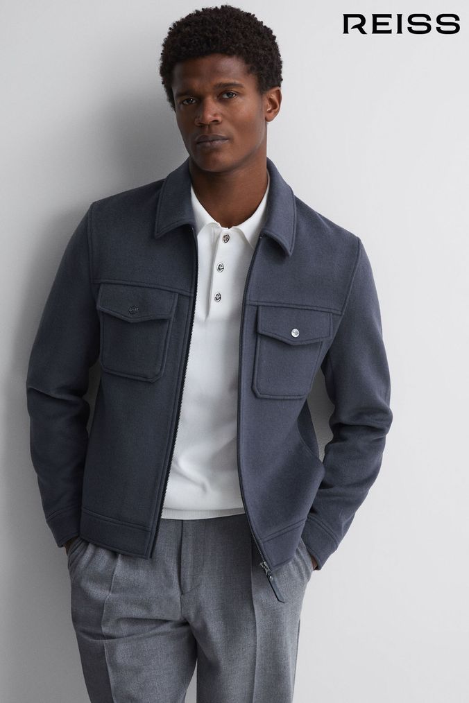 Buy Men s Zip Through Wool Blend Plain Coatsandjackets Online