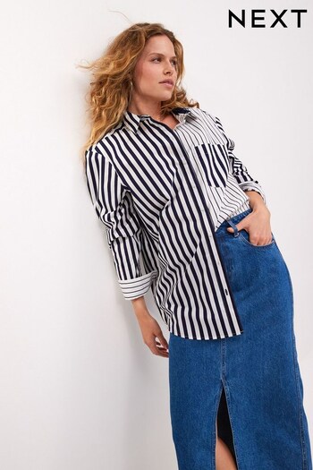 Navy/White Oversized Striped Long Sleeve Cotton Shirt (190299) | £32