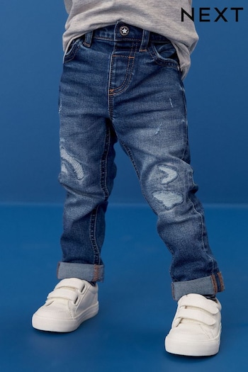 Mid Blue Denim Distressed Jeans front (3mths-7yrs) (190327) | £12 - £14