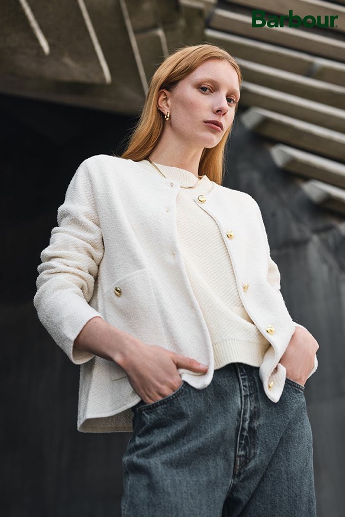 Curved Logo Wool Blend Cardigan