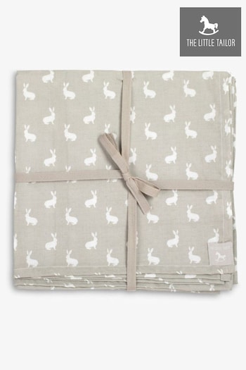 The Little Tailor Grey Baby Easter Bunny Print Muslin Blanket (190529) | £17
