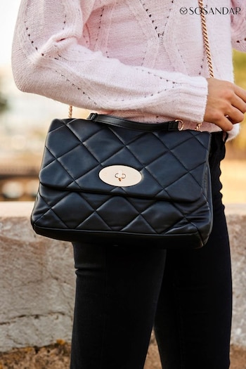 Sosandar Black Faux Leather Quilted Clasp Detail Cross Body Bag (190707) | £45