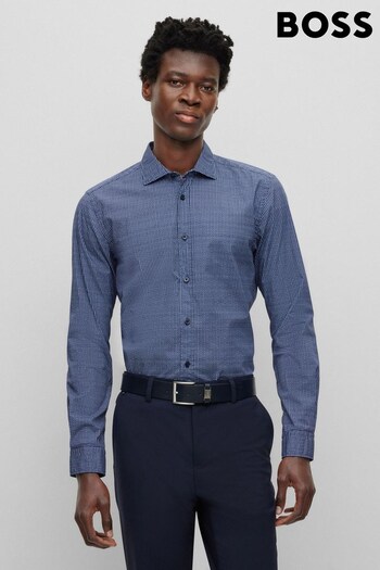 BOSS Blue Printed Slim Fit Shirt in Stretch Cotton (190736) | £99