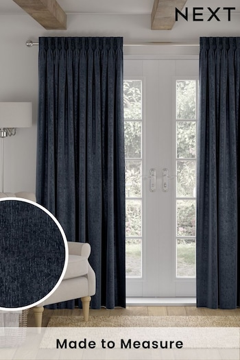 Navy Blue Chenille Made to Measure Curtains (190977) | £100
