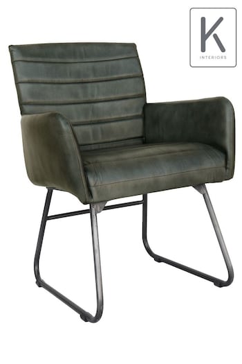 K Interiors Grey Elsdon Geniune Leather & Iron Carver Dining Chair (191144) | £285
