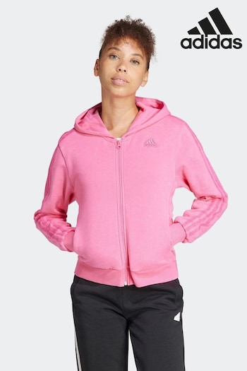 adidas Pink Sportswear All Szn French Terry 3-Stripes Garment Wash Full-Zip Hoodie (191507) | £50