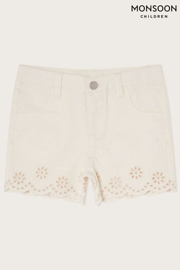 Monsoon Broderie Schiffly White Denim Shorts (191636) | £24 - £28