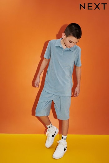 Mineral Blue Towelling Short Sleeve Shirt and Shorts Set (3-16yrs) (191953) | £15 - £23
