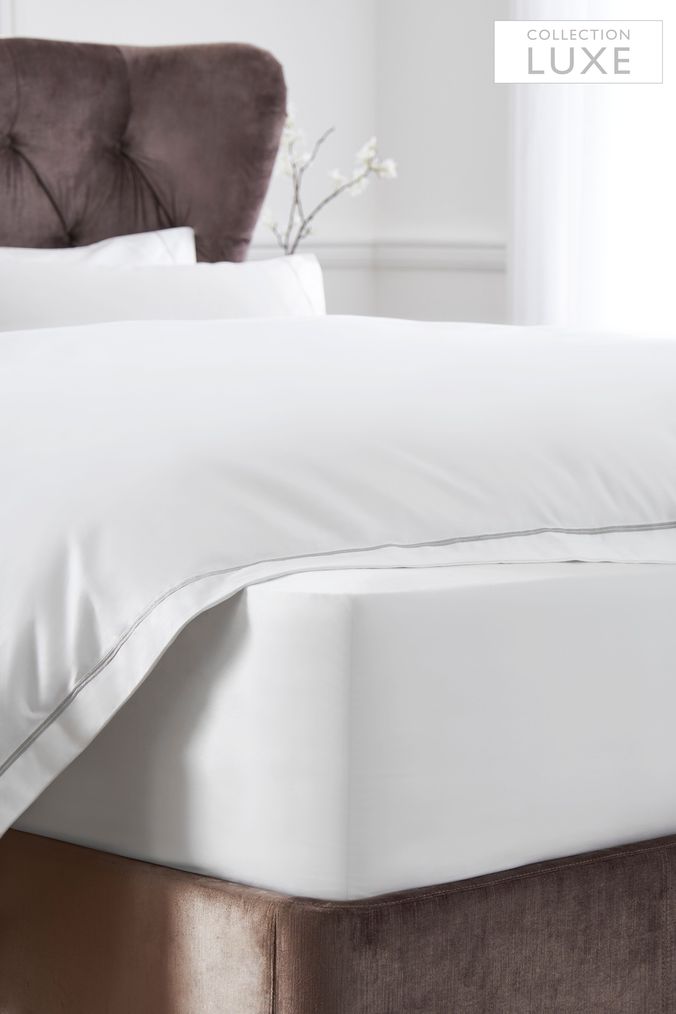 White Collection Luxe 600 Thread Count 100% Cotton Sateen Extra Deep Fitted Sheet (192175) | £32 - £50