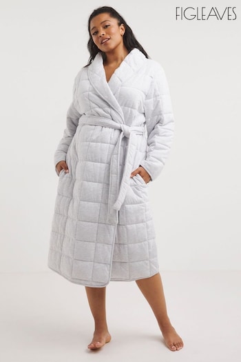 Figleaves Grey Luxury Quilted Long Dressing Gown (192243) | £42