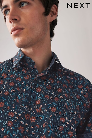 Navy/Blue Printed Short Sleeve Shirt (192599) | £32