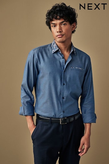 Navy Blue Regular Fit Textured Trimmed Formal Shirt (192669) | £36