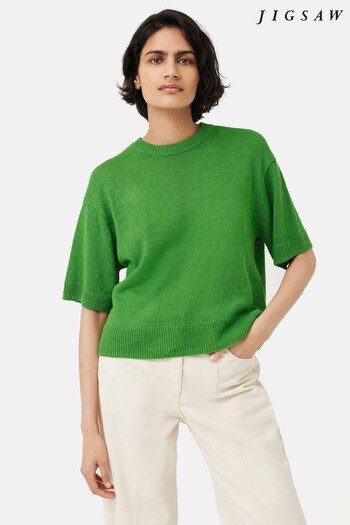 Jigsaw Green Linen Slub Knitted T-Shirt (192687) | £95