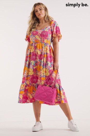 Simply Be Pink Floral Sweetheart Midi Dress (193055) | £16