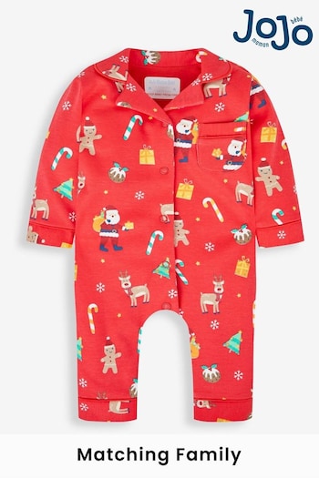 JoJo Maman Bébé Red Kids' Christmas All-In-One Pyjamas (193133) | £9