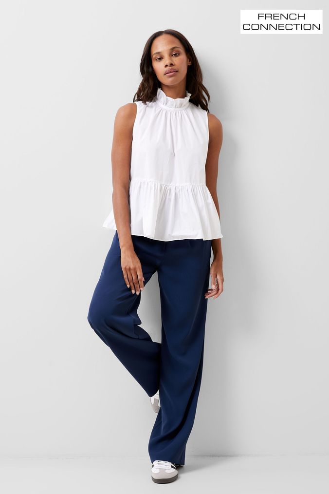 High neck ruffle sales sleeveless blouse