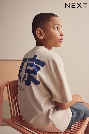 Natural Tokyo Oversized Fit Short Sleeve Graphic T-Shirt (3-16yrs) (193814) | £6 - £9