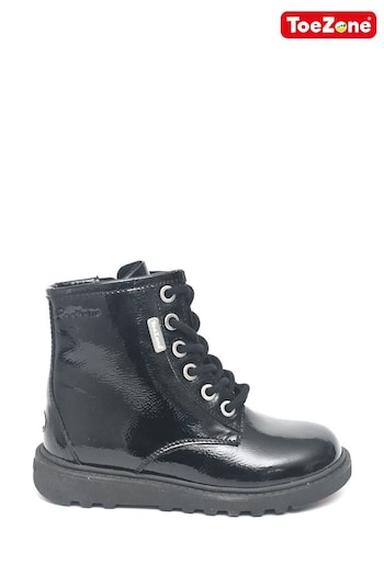 ToeZone Alice Patent Leather Lace up and Side Zip Black Boots nero (194011) | £36