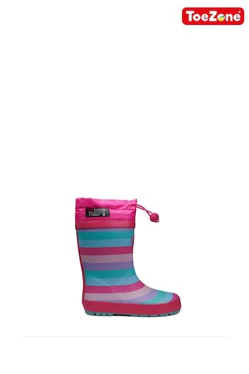 ToeZone Pink Stripe Tie Top wellies (194019) | £19