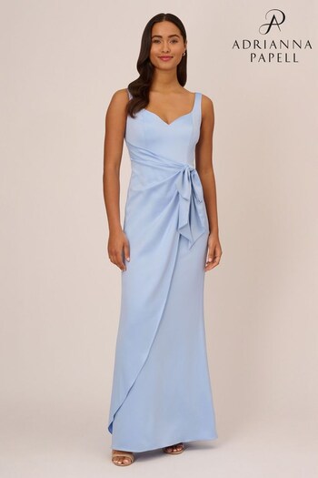 Adrianna Papell Blue Satin Crepe Tie Waist Gown (194184) | £249