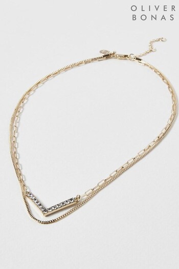 Oliver Bonas Gold Tone Amor V Glass Layered Necklace (194513) | £28