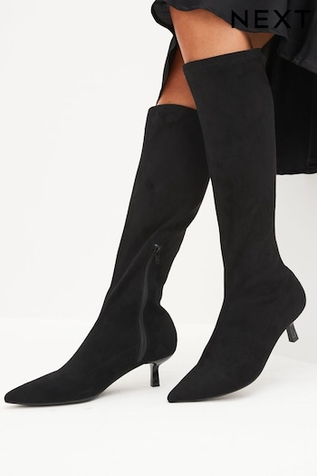 Black Forever Comfort® Knee High Stretch Sock Heel Boots (194635) | £62