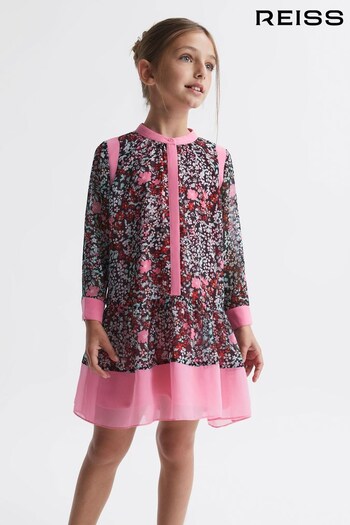 Reiss Pink Camilla Floral Print Contrast Dress (194905) | £55