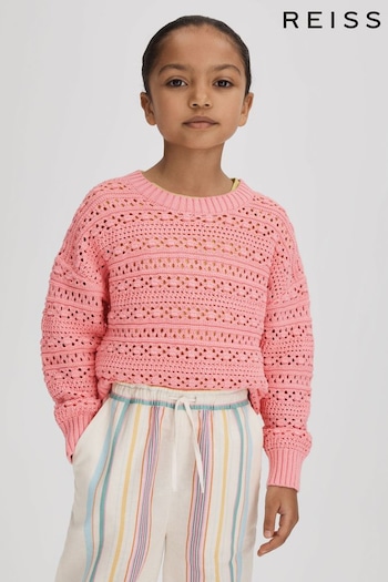 Reiss Pink Isobel Junior Crochet Crew Neck Jumper (194969) | £35
