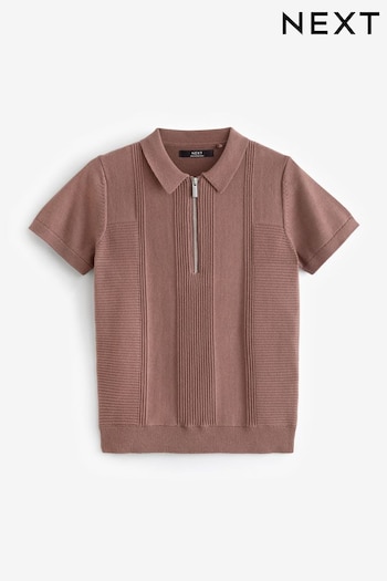 Berry Red Short Sleeve Zip Texture Polo Alga Shirt (3-16yrs) (195005) | £13 - £18