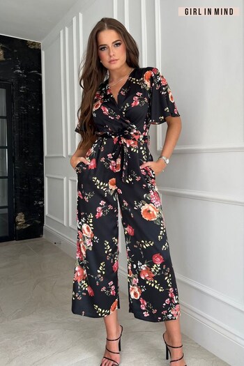 Girl In Mind Black Trixie Angel Sleeve Culotte Jumpsuit (195074) | £42