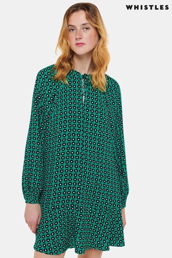 Whistles Green Floral Dot Flippy Dress (195140) | £139