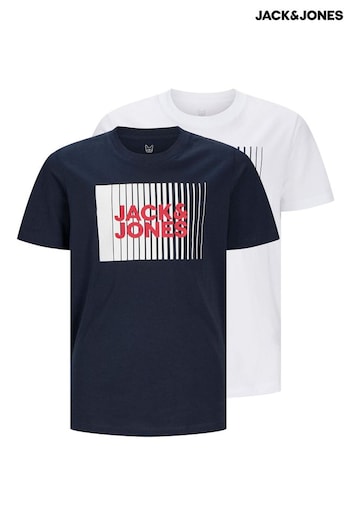 JACK & JONES White Short Sleeve Crew Neck Printed T-Shirts 2 Pack (195233) | £22