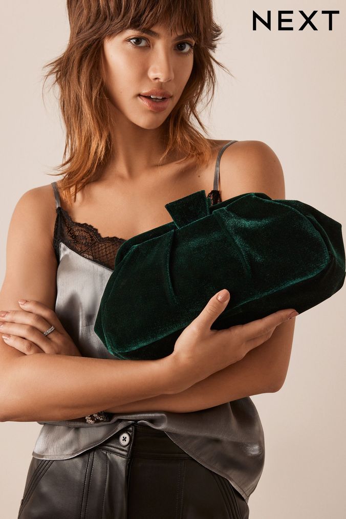 Green outlet velvet clutch