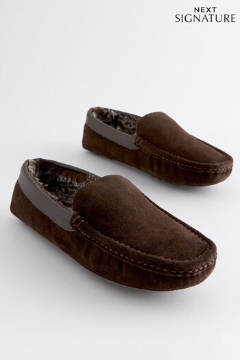 Brown Signature Luxury Suede Moccasin Slippers (196018) | £35