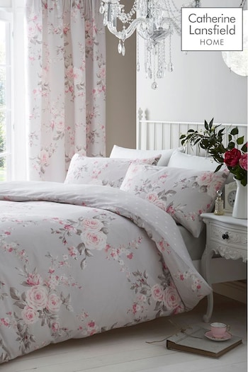 Catherine Lansfield Grey Canterbury Floral Duvet Cover and Pillowcase Set (196019) | £16 - £26