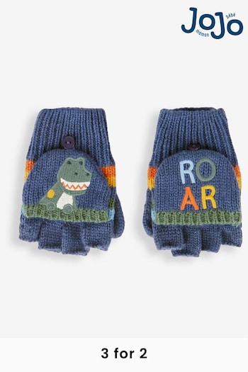JoJo Maman Bébé Indigo Dinosaur Striped Gloves (196034) | £15.50