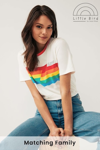 Little Bird by Jools Oliver Red Adults Short Sleeve Rainbow Stripe T-Shirt (196049) | £20