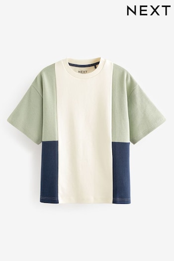 Green/ Ecru Oversized Short Sleeve Colourblock T-Shirt (3-16yrs) (196381) | £7 - £10