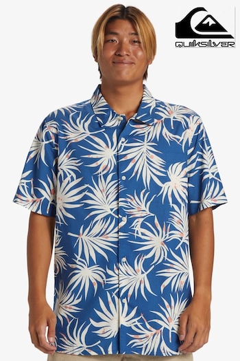 Quicksilver Blue Leaf Print Beachclub Short Sleeve Shirt (196558) | £55