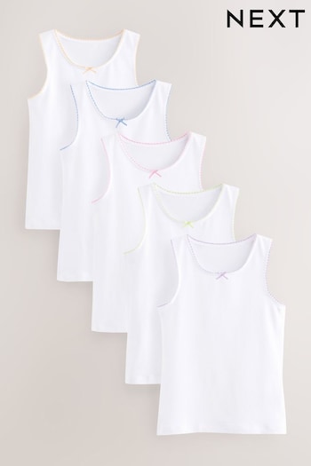 White Heart Lace Trim Vests 5 Pack (1.5-16yrs) (196598) | £10 - £14