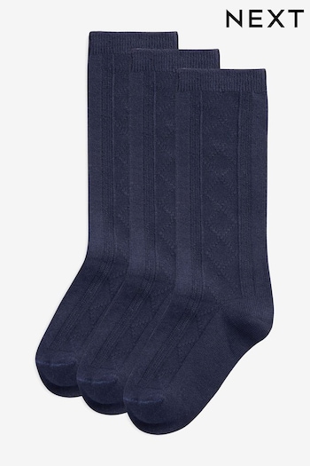 Navy Blue 3 Pack Cotton Rich Pointelle Knee High School Socks (197117) | £6 - £7