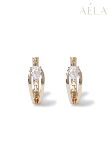 Aela Gold Tone Diamond Simulant Pear Cut Hoop Earrings (197160) | £18.50