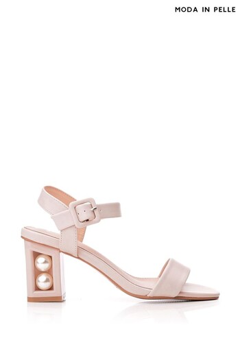 Moda in Pelle Sandypearl Nude Heeled Sandals White With Pearl Detail Heel (197549) | £109